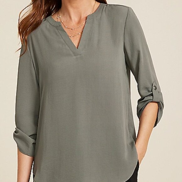 BOGO Maurices Atwood 3/4 Sleeve Popover Blouse Riverstone Green Size Large - Picture 1 of 6